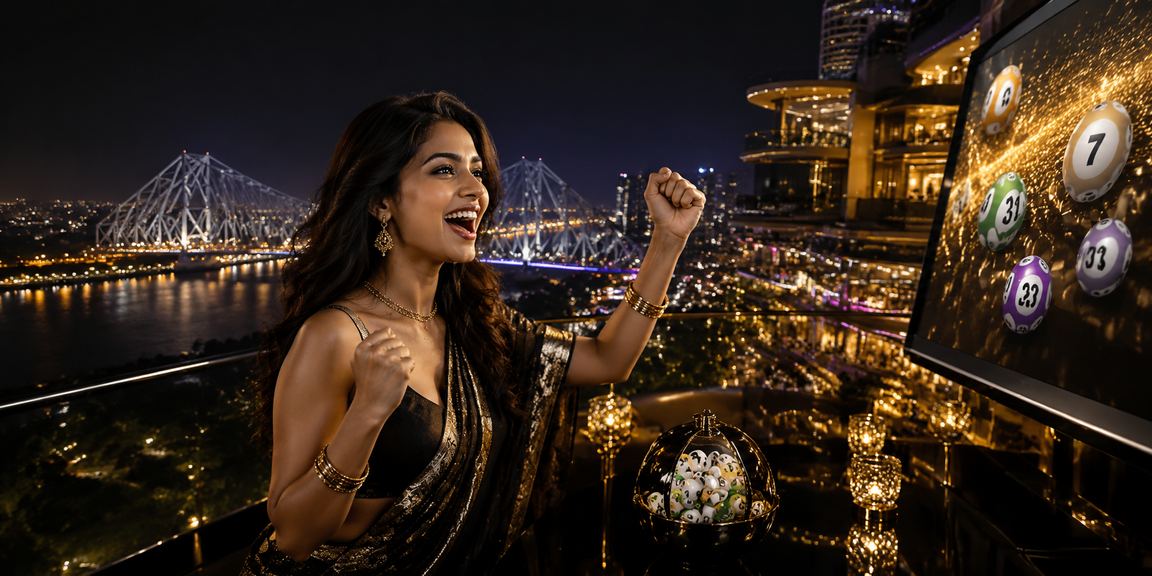 Player enjoying Andar Bahar game app with Kolkata Howrah Bridge at night
